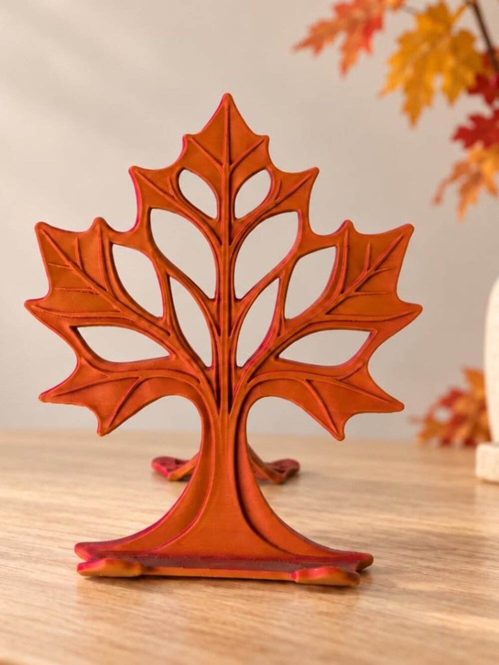 Maple Leaf Phone Stand, Autumn Botanical Desk Cell Phone Holder for Home Office